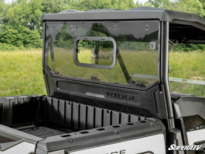 SuperATV sliding rear windshield on a Kawasaki Ridge, hardware detail