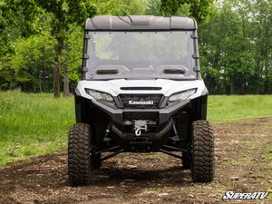 SuperATV vented full windshield on a Kawasaki Ridge, angle view