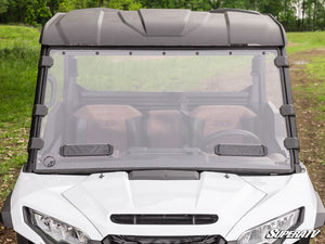 SuperATV vented full windshield on a Kawasaki Ridge, side view