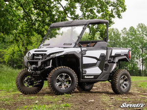 SuperATV vented full windshield on a Kawasaki Ridge, cab view