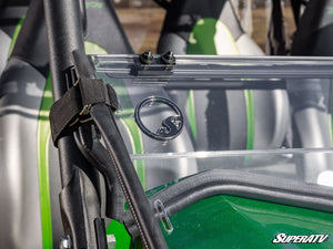 SuperATV flip down windshield on a Kawasaki Teryx, detail view