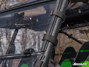 SuperATV flip down windshield on a Kawasaki Teryx, mounted view