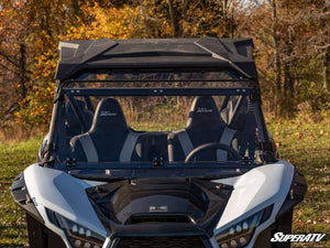 SuperATV flip down windshield on a Kawasaki Teryx KRX 1000, mounted view