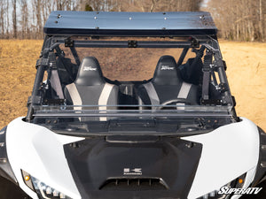 SuperATV flip windshield on a Kawasaki Teryx KRX 1000, installed close-up