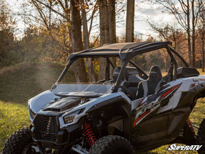 SuperATV half windshield on a Kawasaki Teryx KRX 1000, installed close-up