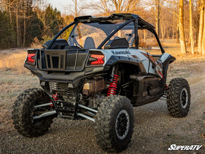SuperATV rear windshield on a Kawasaki Teryx KRX 1000, angle view