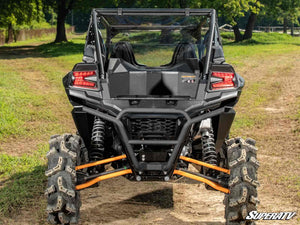 SuperATV rear windshield on a Kawasaki Teryx KRX4 1000, installed close-up