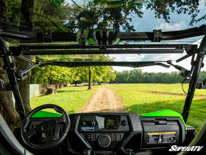 SuperATV MaxDrive power flip windshield on a Kawasaki Teryx, alternate angle