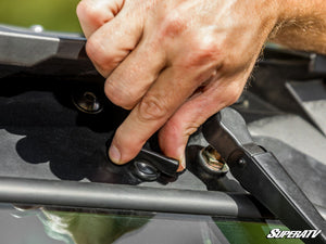 SuperATV flip down glass windshield on a Polaris General, alternate angle