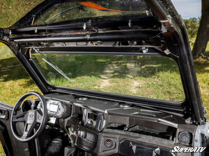 SuperATV flip down glass windshield on a Polaris General, profile view