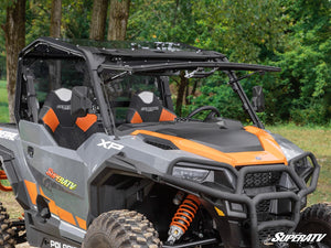 SuperATV flip windshield on a Polaris General, detail view