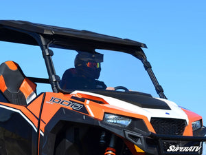SuperATV full polycarbonate windshield on a Polaris General, installed close-up