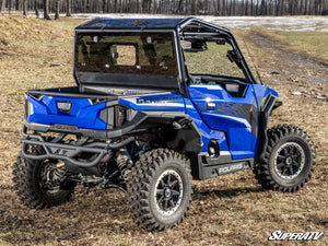 SuperATV glass sliding rear windshield on a Polaris General, side view