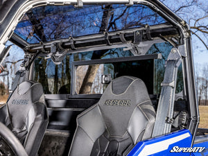 SuperATV glass sliding rear windshield on a Polaris General, mounted view