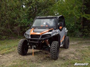 SuperATV glass windshield on a Polaris General, angle view
