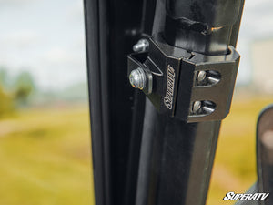 SuperATV glass windshield on a Polaris General, mounted view