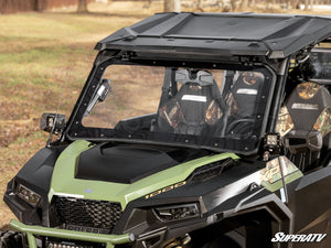 SuperATV MaxDrive Power Flip windshield on a Polaris General, angle view