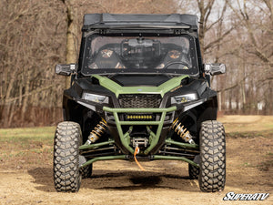 SuperATV MaxDrive Power Flip windshield on a Polaris General, installed close-up
