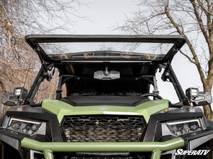 SuperATV MaxDrive Power Flip windshield on a Polaris General, cab view