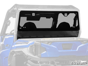 SuperATV rear glass windshield on a Polaris General, front view
