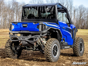 SuperATV rear glass windshield on a Polaris General, angle view