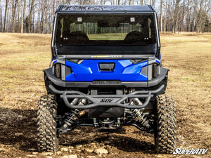 SuperATV rear glass windshield on a Polaris General, side view