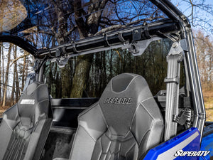 SuperATV rear glass windshield on a Polaris General, installed close-up