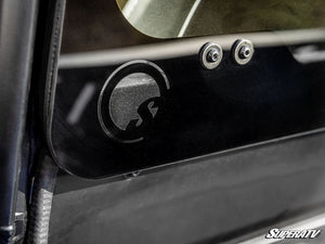 SuperATV rear glass windshield on a Polaris General, detail view