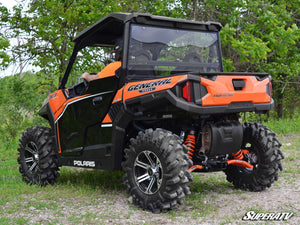 SuperATV rear windshield on a Polaris General, angle view