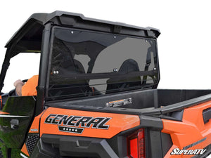 SuperATV rear windshield on a Polaris General, installed close-up