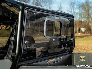 SuperATV sliding rear windshield on a Polaris General, installed close-up