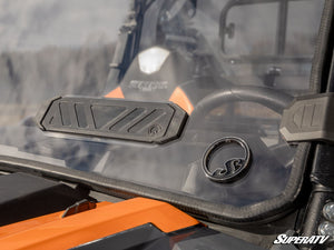 SuperATV vented full windshield on a Polaris General, installed close-up