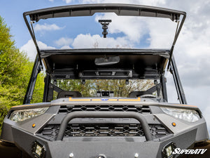 SuperATV flip windshield on a Polaris Ranger 1000, angle view
