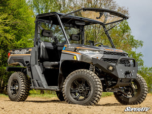 SuperATV flip windshield on a Polaris Ranger 1000, mounted view