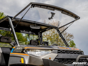 SuperATV flip windshield on a Polaris Ranger 1000, alternate angle