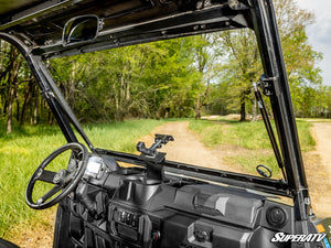 SuperATV flip windshield on a Polaris Ranger 1000, profile view