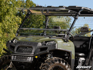 SuperATV Polaris Ranger 900 Diesel Flip Windshield, angle view