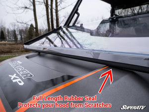 SuperATV flip down windshield on a Polaris Ranger, cab view