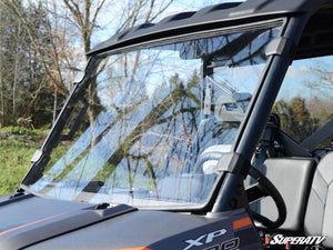 SuperATV full polycarbonate windshield on a Polaris Ranger, angle view