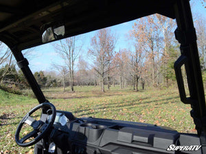 SuperATV full polycarbonate windshield on a Polaris Ranger, side view