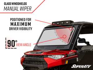 SuperATV glass windshield on a Polaris Ranger, wiper detail graphic