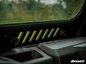 SuperATV glass windshield on a Polaris Ranger, installed close-up