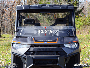 SuperATV half windshield on a Polaris Ranger, feature graphic