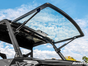 SuperATV MaxDrive power flip glass windshield on a Polaris Ranger, alternate angle