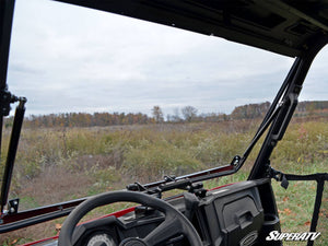 SuperATV flip windshield on a Polaris Ranger Midsize, side view