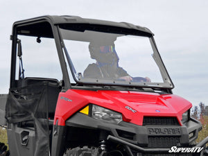 SuperATV flip windshield on a Polaris Ranger Midsize, cab view