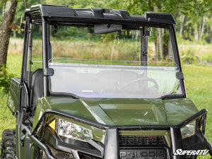 SuperATV half windshield on a Polaris Ranger Midsize, mounted view