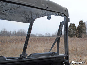 SuperATV rear windshield on a Polaris Ranger Midsize, side view
