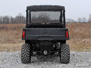SuperATV rear windshield on a Polaris Ranger Midsize, installed close-up