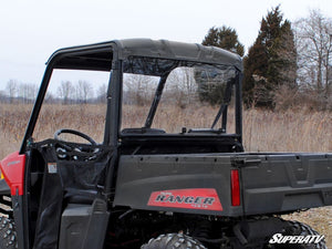 SuperATV rear windshield on a Polaris Ranger Midsize, cab view